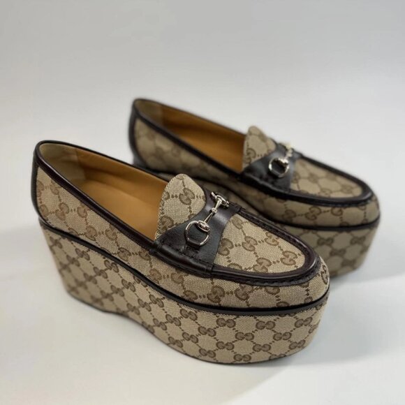 Gucci Brown Horsebit Platform Loafers - Picture 3 of 4